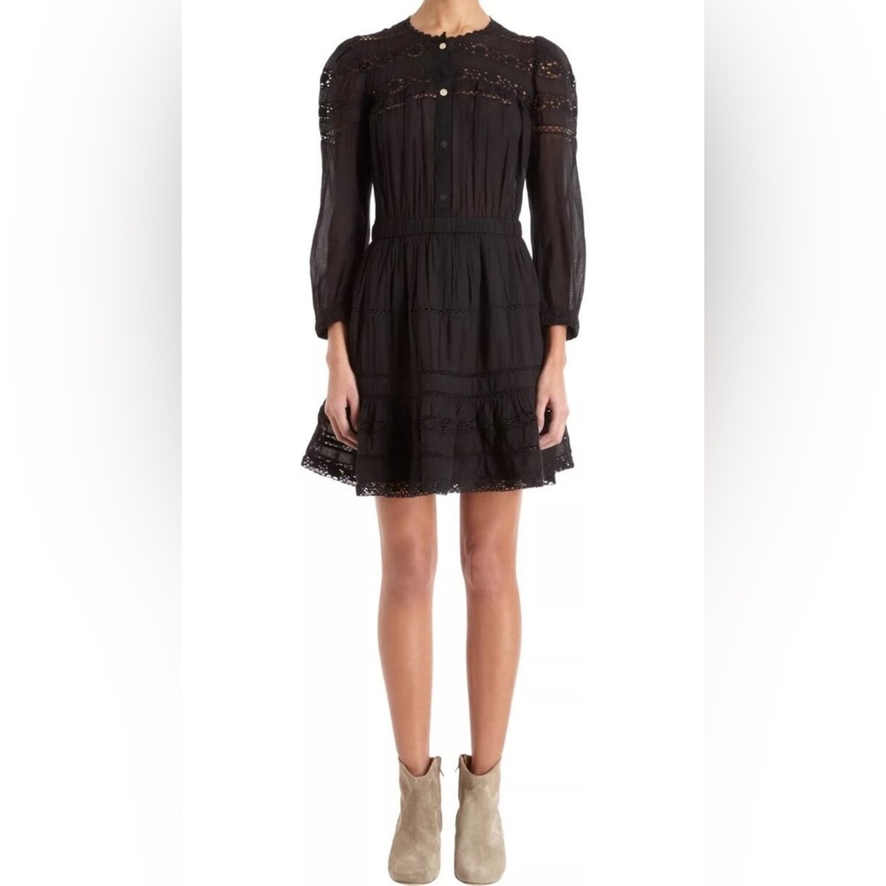 Isabel Marant Etoile women's Black Greta Cotton Voile Lace crochet dress in 36
